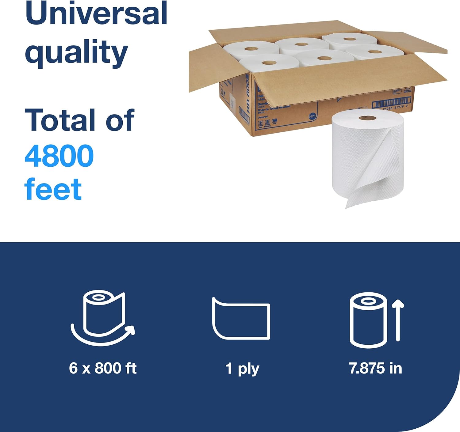 Tork Universal Hand Towel Roll White, Compatible with H21 Dispensers, 100% Recycled Fiber 6 Rolls x 800 Ft (RB8002) - Image 3
