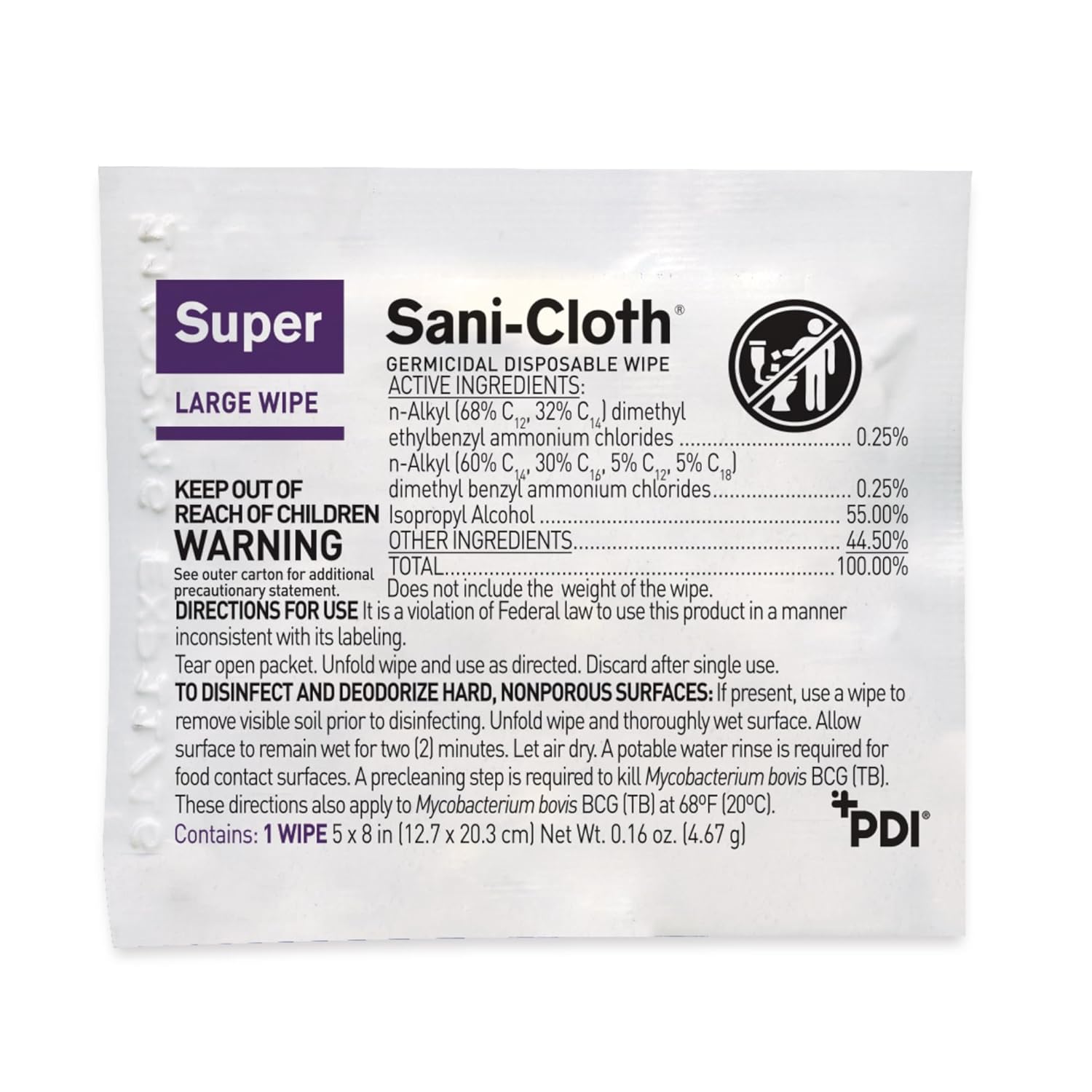 PDI Super Sani-Cloth Germicidal Disposable Wipe, Large, Individual, 5" x 8" - Image 2