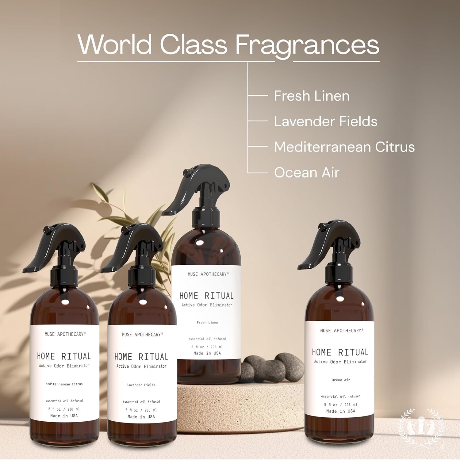 Muse Apothecary Home Ritual Active Odor Eliminator Spray - Furniture Deodorizer Spray & Bathroom Odor Eliminator for Home - Essential Oil Air Freshener - 4oz, Fresh Linen - Image 4