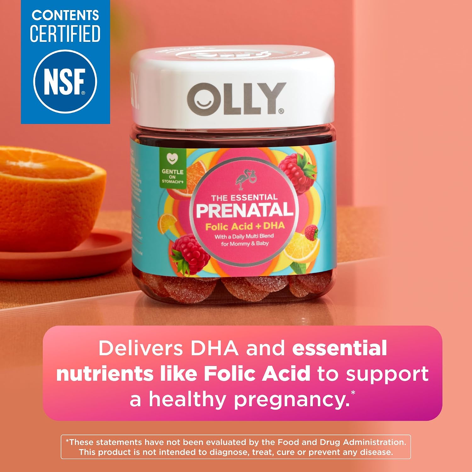 OLLY Prenatal Multivitamin Gummy, Daily Multi Blend for Mommy & Baby, Folic Acid, Omega 3 DHA, Vitamins A & D, Sweet Citrus Flavored, 30 Day Supply - 60 Count - Image 4