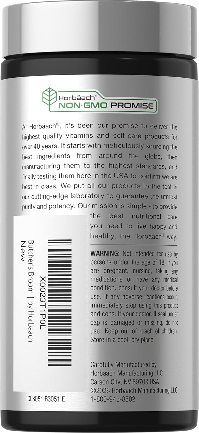 Horbaach Butchers Broom Capsules | 120 Count | Non-GMO, Gluten Free | Traditional Herb Root Extract Supplement - Image 4