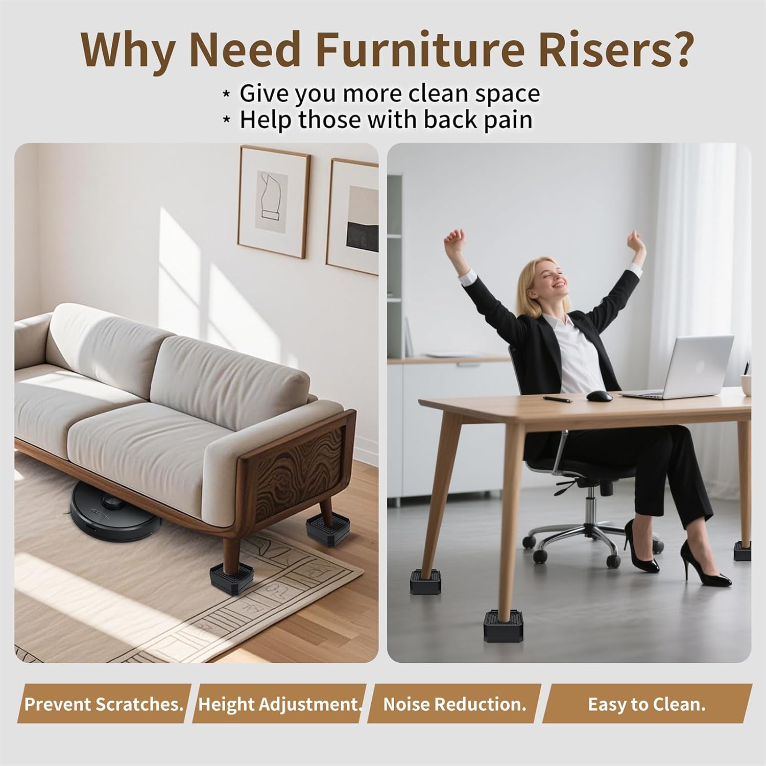 4 Pack Bed Risers Heavy Duty, Adjustable Furniture Risers for Bed Couch Sofa Desk Chair Blocks, Lift Height 1.5", 3" or 4.3" (White, Two Layers 3 Inches) - Image 5