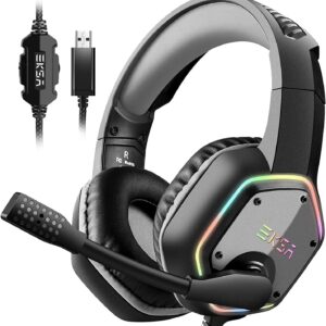 EKSA E1000 USB Gaming Headset for PC, Computer Headphones with Microphone/Mic Noise Cancelling, 7.1 Surround Sound, RGB Light – Wired Headphones for PS4, PS5 Console, Laptop, Call Center