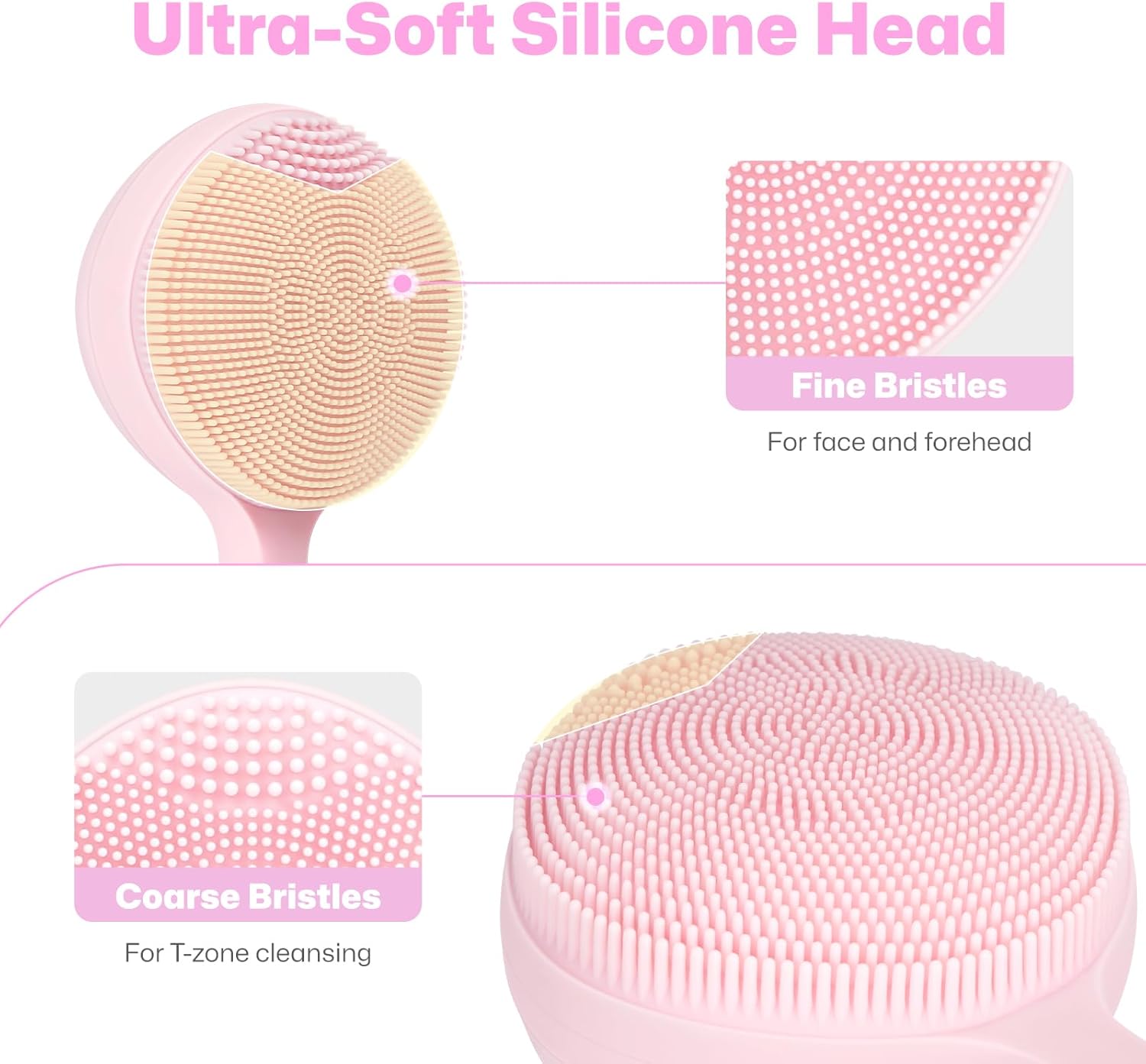 PRITECH Facial Cleansing Brush with Vibrating, Rechargeable Silicone Face Scrubber for Deep Pore Cleaning, Exfoliator & Waterproof Face Brush with Heat End for for Women and Men (Pink) - Image 5