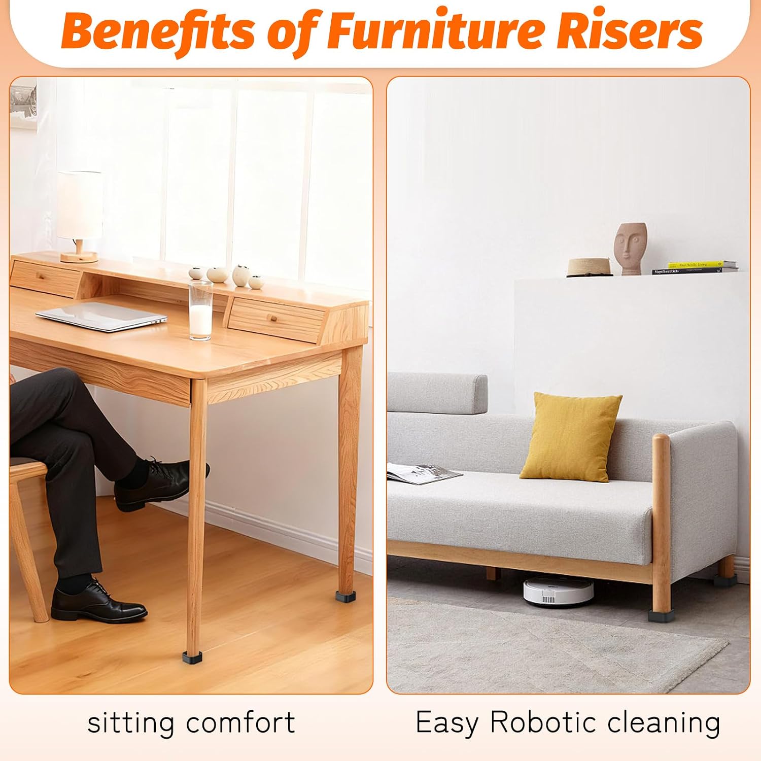 Furniture Risers Adjustable Bed Risers Desk Leg Risers,Lifts Height 1.38",Square Furniture Raising Risers for Table Leg/Desk/Chair/Couch/Sofa -20 Packs - Image 7