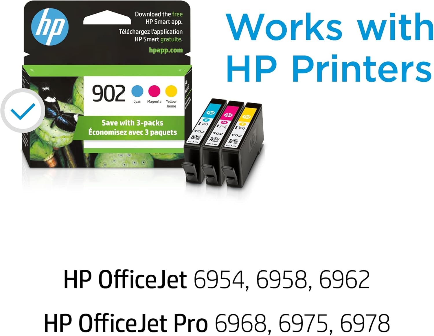 HP 902 Cyan, Magenta, Yellow Ink Cartridges Printers | Works with Printer Series: OfficeJet 6950, 6960; OfficeJet Pro 6960, 6970 | Eligible for Instant Ink | T0A38AN - Image 2