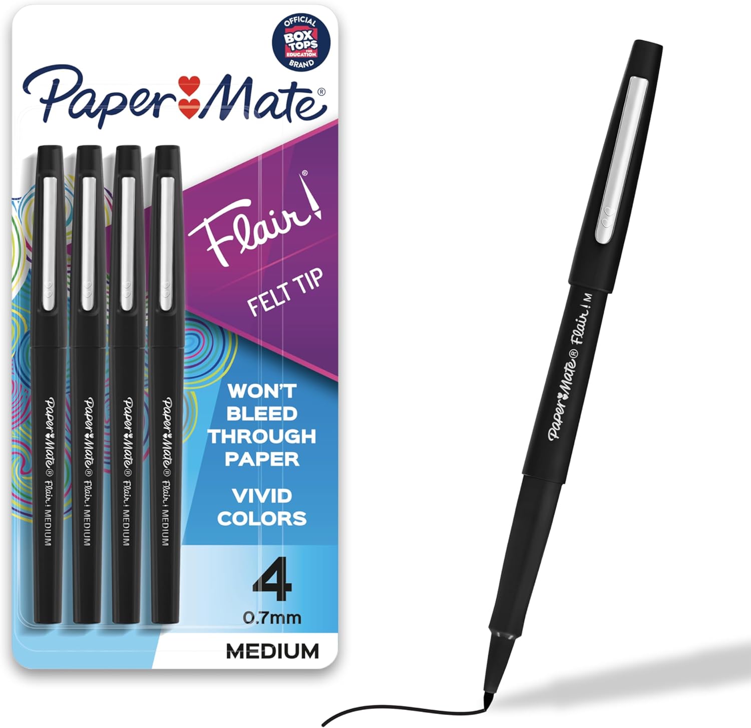 Paper Mate Flair Felt Tip Pens, Medium Point (0.7mm), Black, 4 Count - Image 2