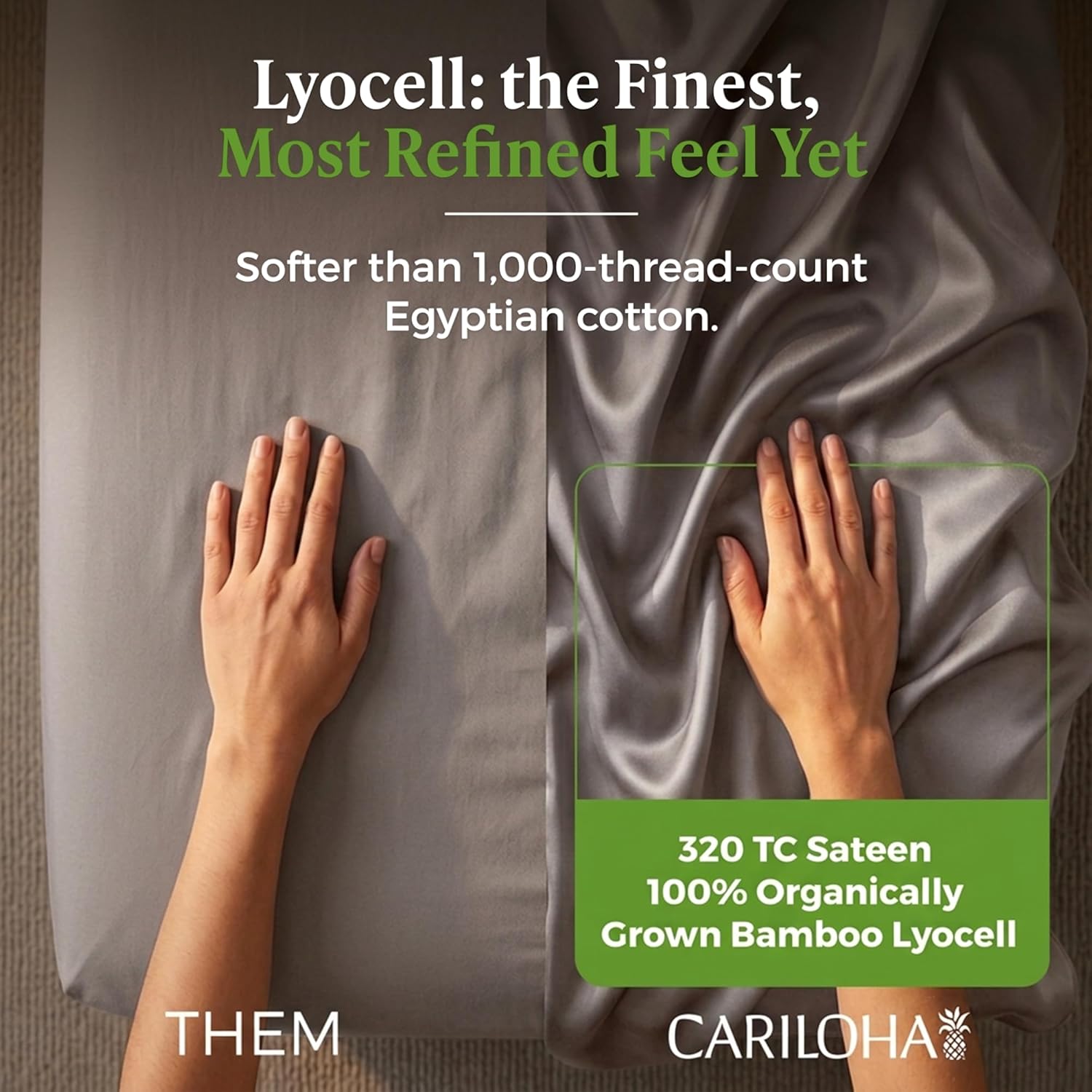 Cariloha Retreat 4-Piece Sateen Sheet Set | Coastal Gray | Queen | Lyocell Material | Breathable, Corner Straps, Extra Soft & Cooling - Image 4
