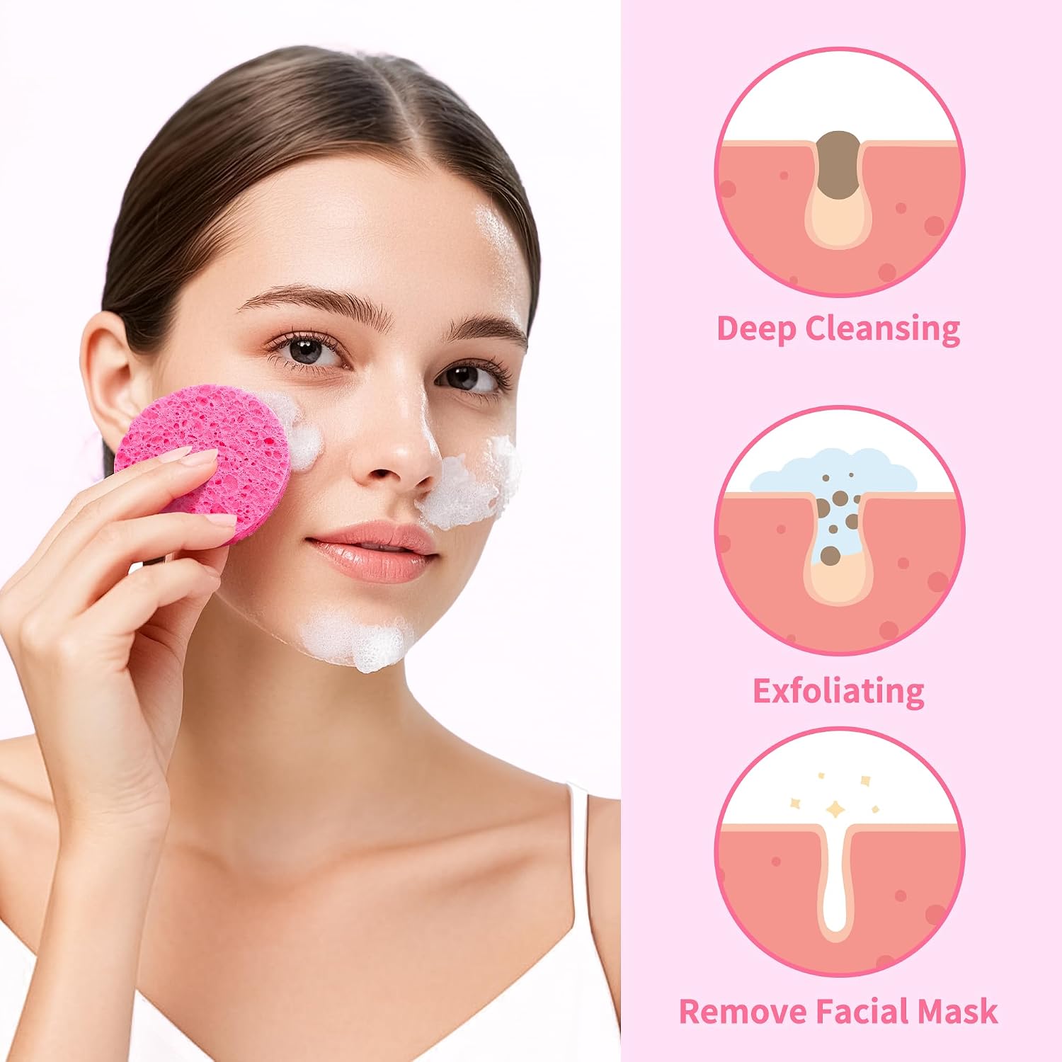 100-Count Compressed Facial Sponges, Natural Cellulose Face Sponges for Cleansing, Exfoliating, Washing face, Makeup Removal, and Spa Use - Travel Skincare Essentials for women - Image 6