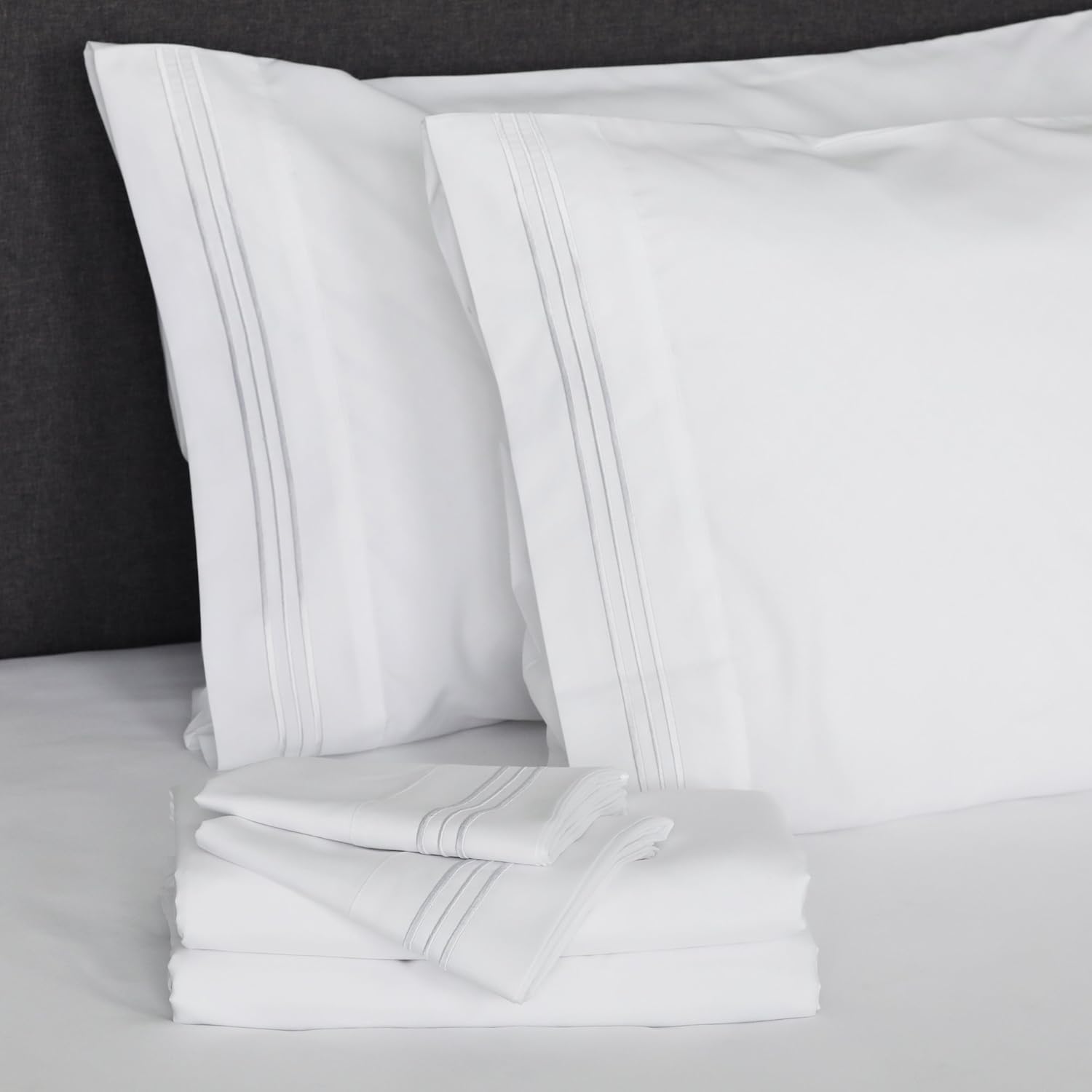 Furinno Angeland Vienne 4-Piece Microfiber Bed Sheet Set, King, Grey - Image 6