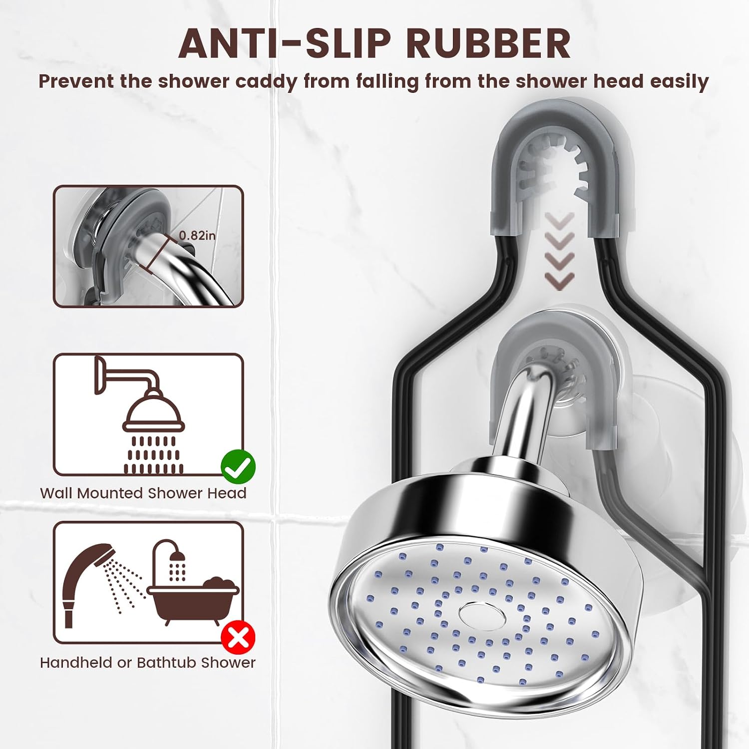 REINHARDT Shower Caddy Hanging, Rustproof Shower Caddy Anti-Swing Shower Organizer Over Showerhead No Drilling Shower Racks with Soap Holder Multi Hooks Bathroom Storage for Shampoo Sponge, Black - Image 8