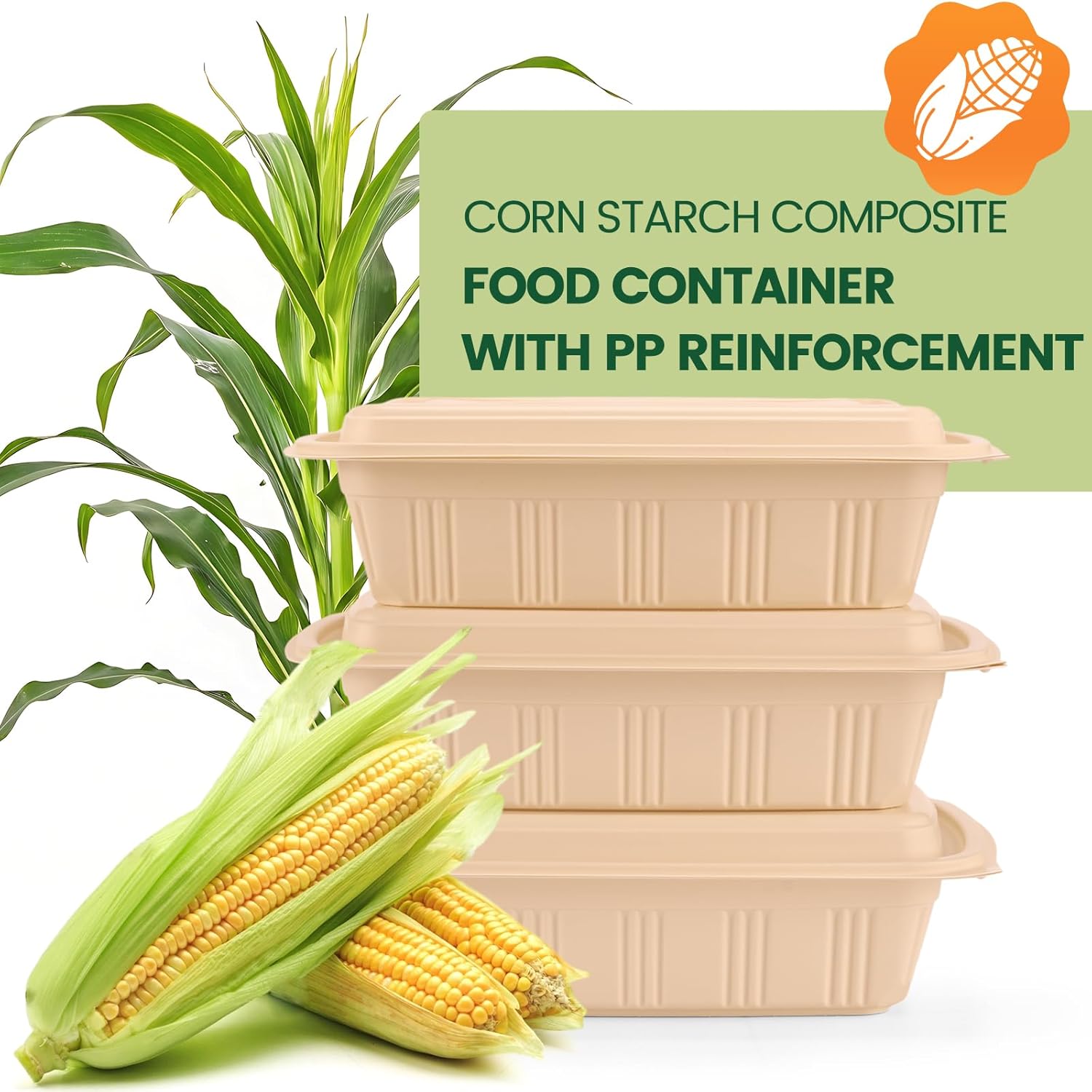 100 Piece (50 Pack) Meal Prep Containers with Lids,32 oz Resuable Cornstarch Material Salad Containers, Plant-based Lunch Boxes, Plastic Take Out Bowls BPA Free, Microwave Freezer Safe, Stackable - Image 10