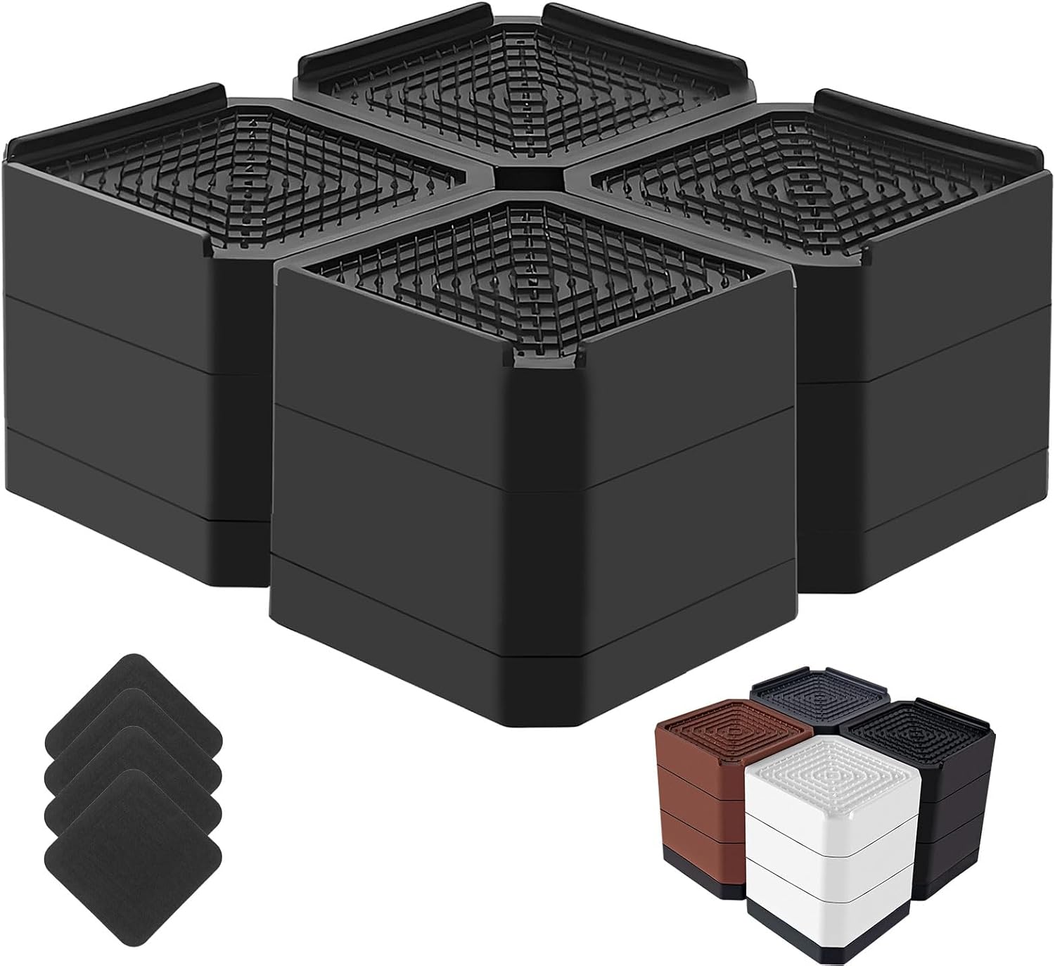 Bed Risers Heavy Duty, Adjustable Furniture Riser Blocks Lift 1.5, 3, 4.3 inches for Couch Table Desk Sofa Chair Legs, Refrigerator, Washing Machine - Support up to 4000 lbs (Black 4 Pack, 3 inch) - Image 2