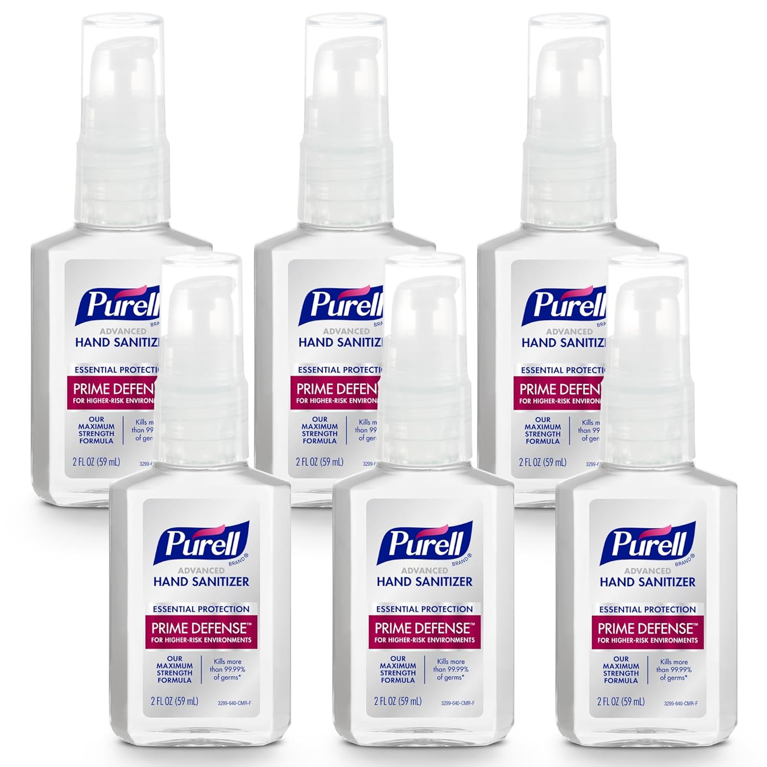Purell Prime Defense Advanced Hand Sanitizer, Fragrance Free, Our Maximum Strength Formula, 2 fl oz Travel-Size Pump Bottles (Pack of 6) - 3299-04-EC - Image 2