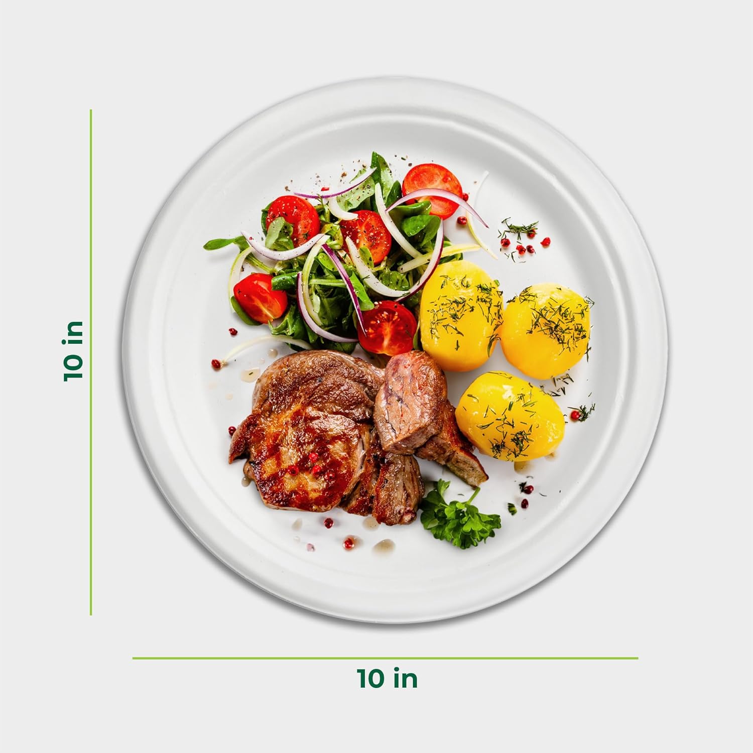 Freshware Paper Plates - Disposable 10" Plate, 125-Pack, Biodegradable Sugarcane Fiber Dinner Plates - Heavy Duty Dinnerware for Hot Food - Microwave & Freezer Safe, Stackable Dinnerware - Image 4