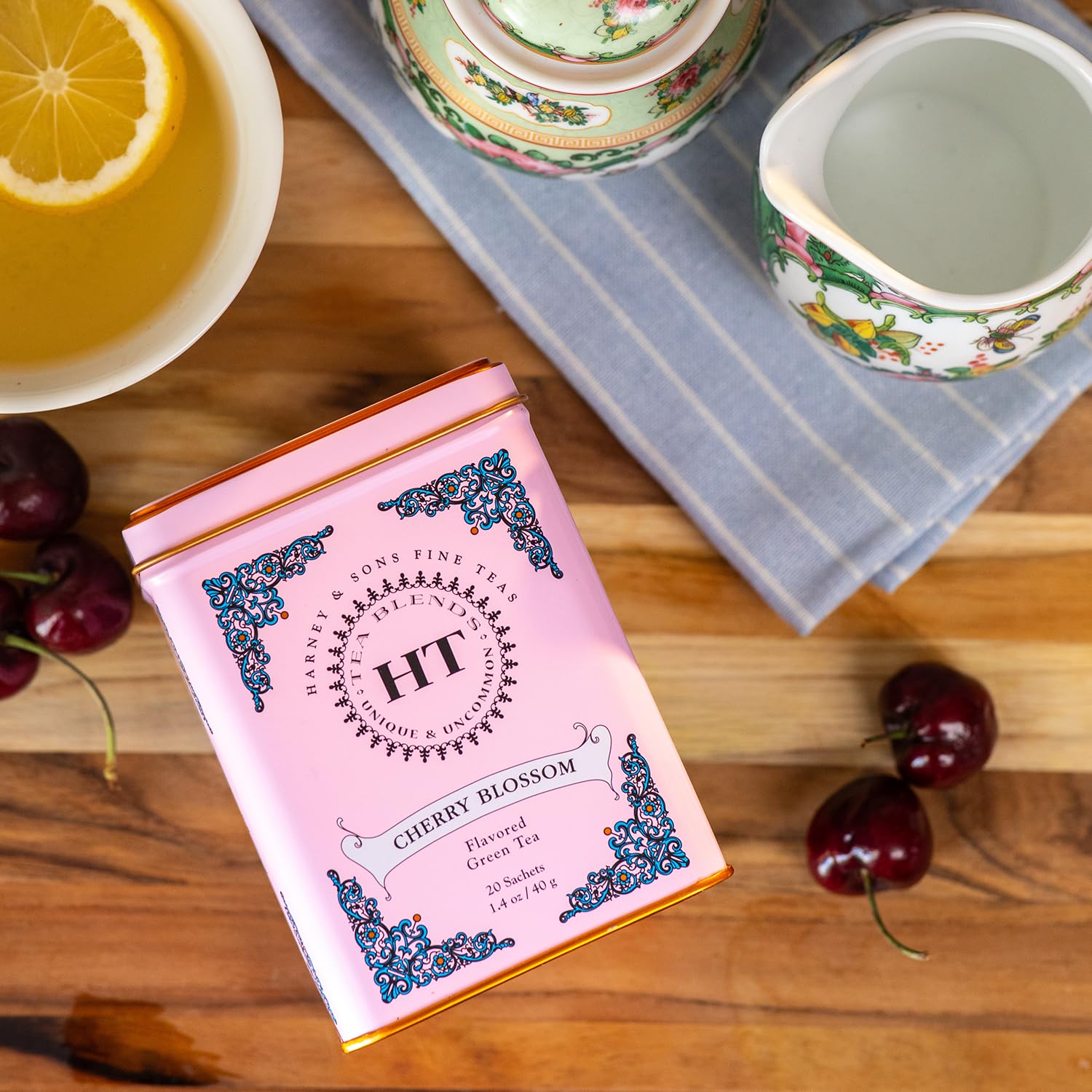 Harney & Sons Caffeinated Blossom Green Tea Tin Sachets Pink 31629, Cherry, 20 Count (Pack of 1) - Image 8