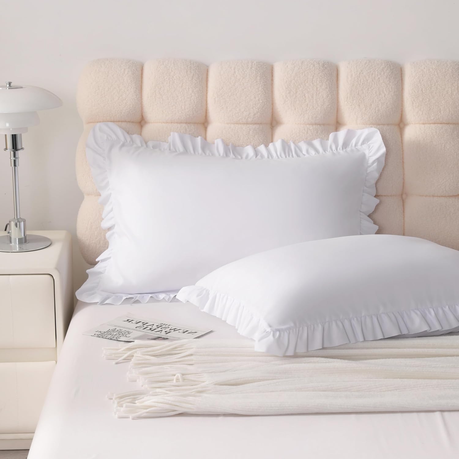 Ruffled Pillowcases, Standard Pillow Shams 20x26 Set of 2, Brushed Microfiber with Envelope Closure, Soft Wrinkle-Resistant, White - Image 3
