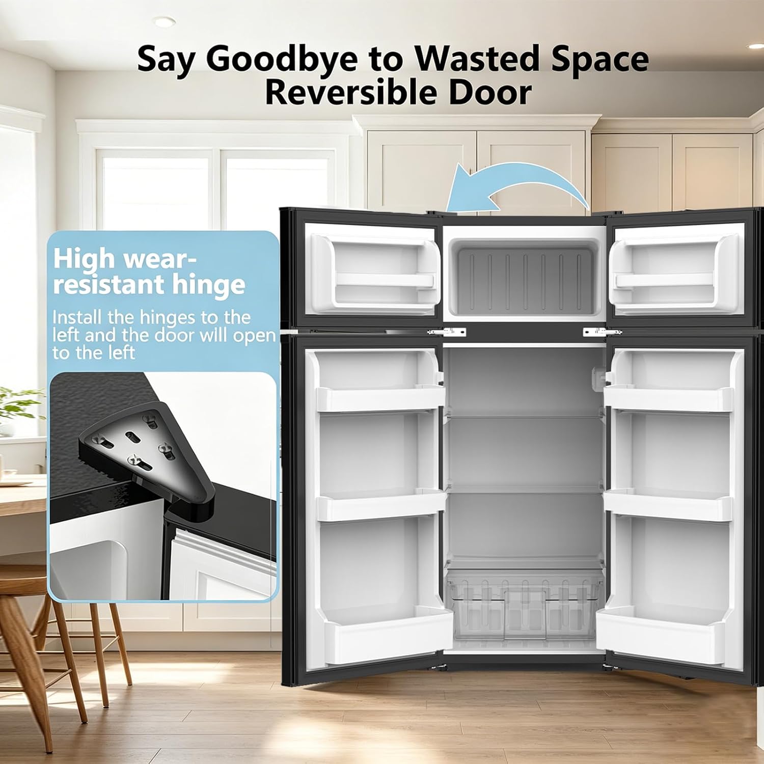 4.5 Cu.Ft Mini Fridge with Freezer, 2 Door Compact Refrigerator, Small Fridge with Adjustable Thermostat Energy Ultra Quiet, Mini Fridge Removable Glass Shelves for Bedroom Office Dorm-Satin Black - Image 7