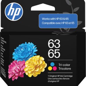 HP 63 65 Tri-Color Ink Cartridge | Works AMP; DeskJet 1100, 2100, 2600, 3600; Envy 4500, 5000; OfficeJet 3800, 4600, 5200 Series | B7RT2AN. Works with Both 63 and 65 Ink.