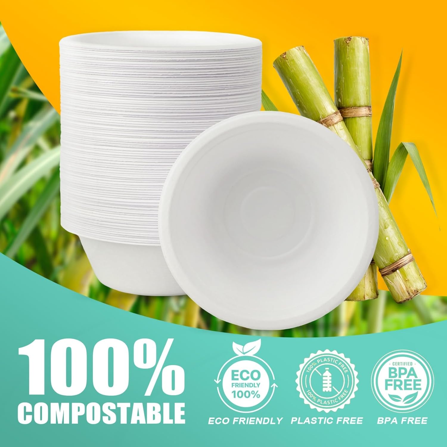 JINVOGREEN 500 Count 12 oz Paper Bowls, Disposable Compostable Bowls Bulk, Heavy Duty Biodegradable Bagasse Bowl for Snacks, Soup, and Salads, White - Image 8