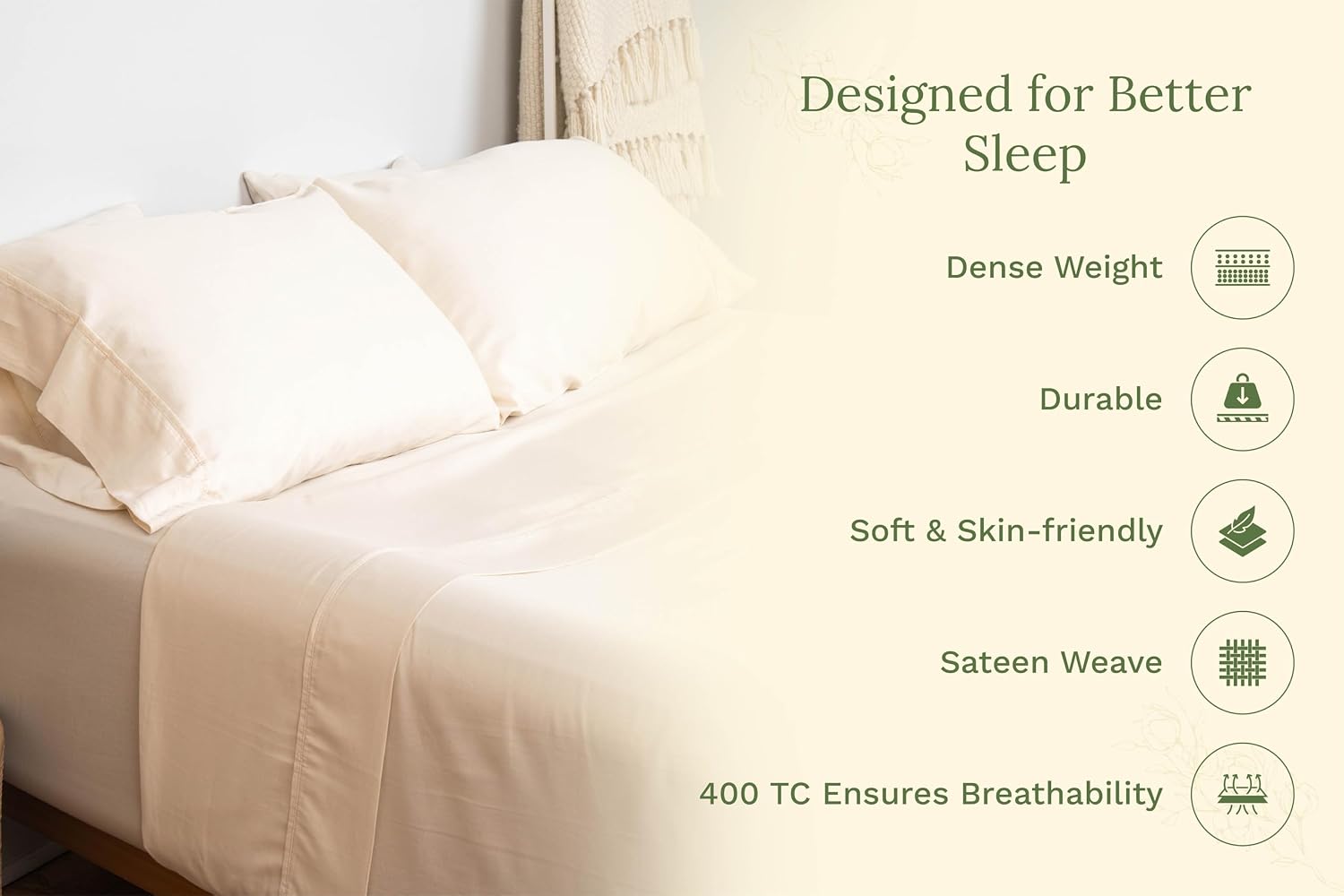 Organic Cotton Standard Size Pillowcases - Off-White, GOTS Certified, 400 Thread Count, 21"x30", Unbleached, Dye-Free All Natural 100% Cotton Pillow Cases (Off-White, Standard Size - Set of 2) - Image 4