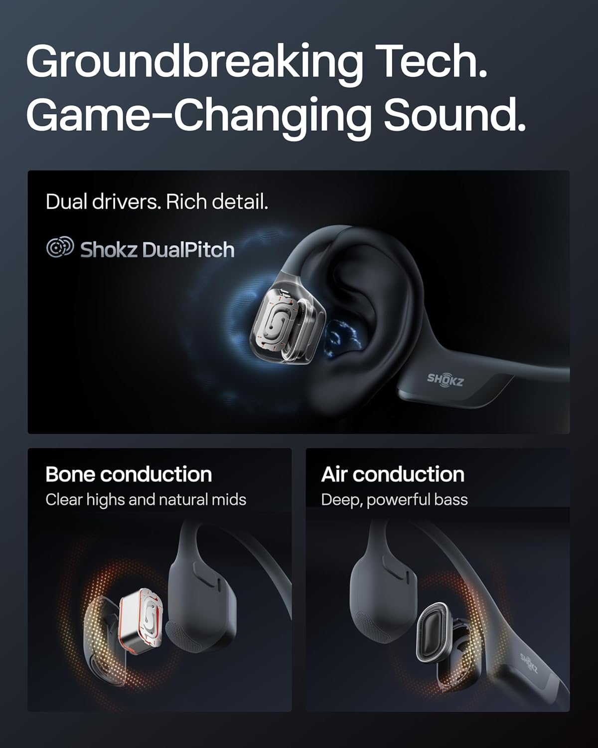 SHOKZ New OpenRun Pro 2- Bone Conduction Headphones, Open-Ear Bluetooth Wireless Sport Earphones for Running, Workouts - Sweat Resistant, Secure Comfortable Fit -Deep Bass, Smart Mic, Reflective Strip - Image 5