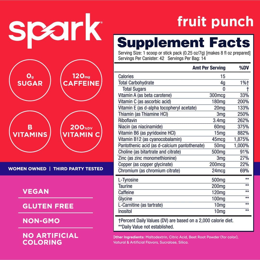 AdvoCare Spark - Energy Drink Mix - Vitamin & Amino Acid Supplement - Supports Energy & Focus - Portable Immune Support - Sugar-Free - Fruit Punch - 10.5 oz (42 Servings) - Image 3