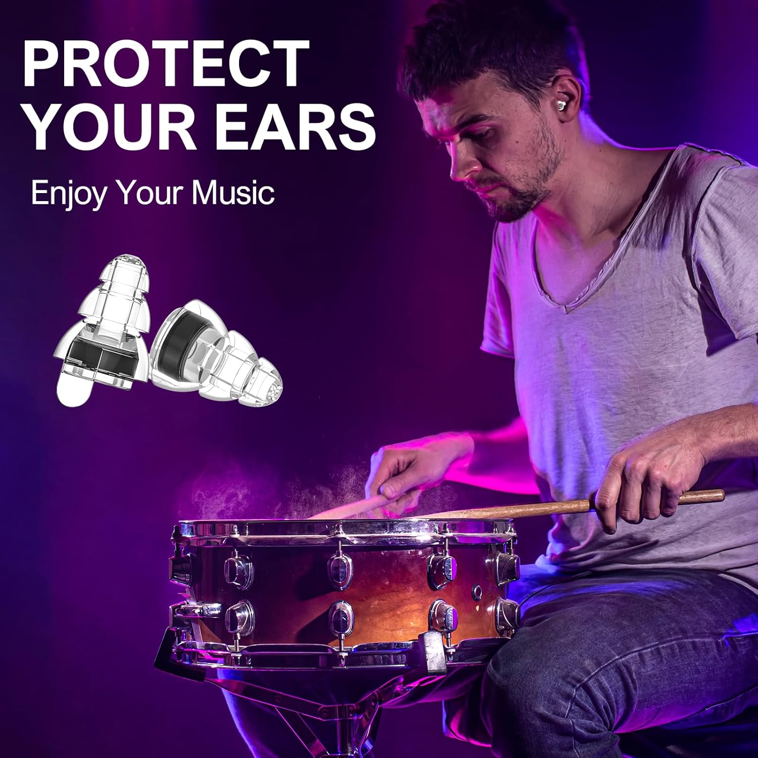 High Fidelity Concert Earplugs for Concerts Musicians, Earplugs for noise reduction, 24db Advanced Filter Technology Ear Protection for Music Festivals,DJ's, Nightclub, Drummers - 2 Pairs(Black) - Image 6