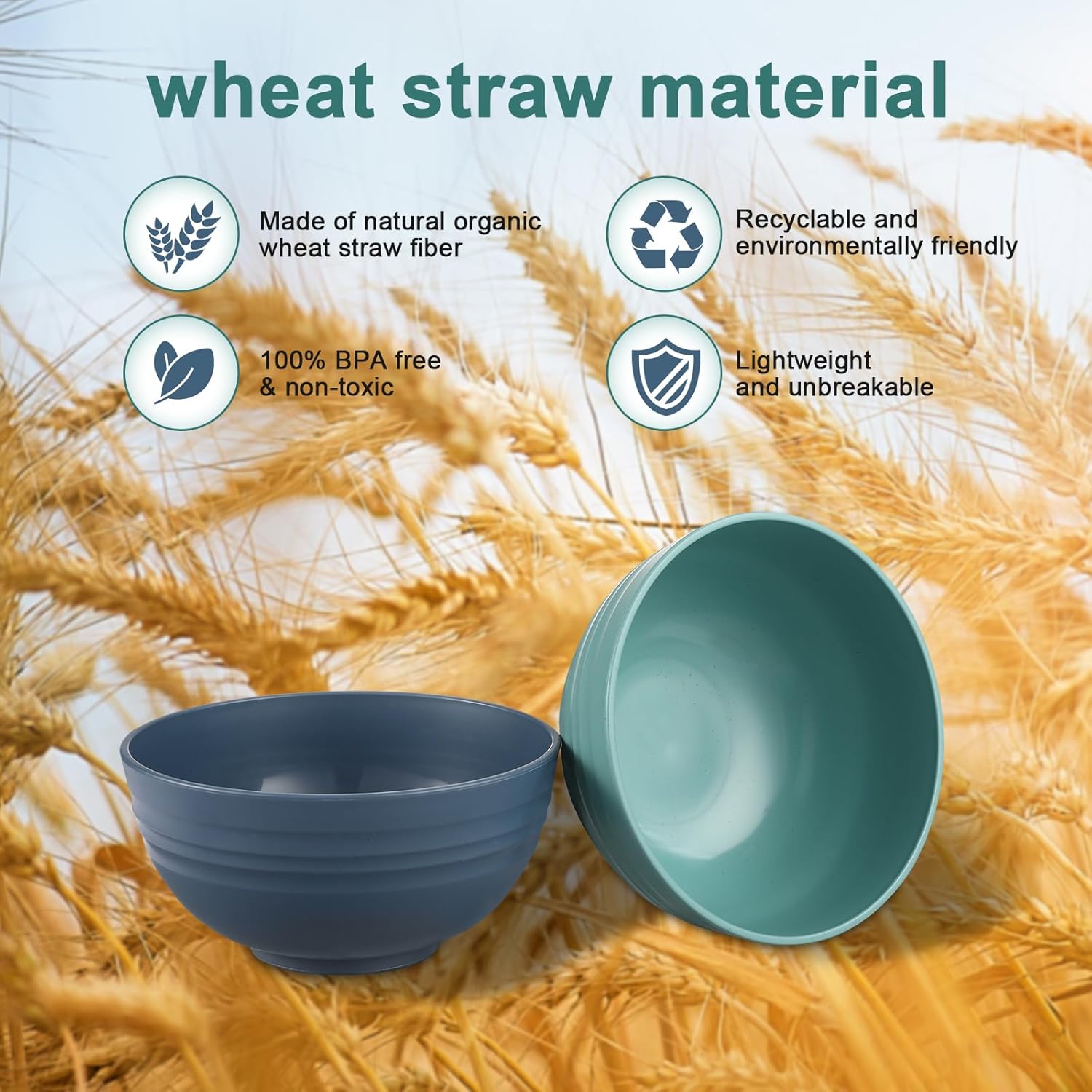 HEYCOME 12 Pcs Unbreakable Cereal Bowls Set, 26 Oz Wheat Straw Bowls Set, Microwave & Dishwasher Safe Rice Bowls for Kitchen, Reusable Plastic Bowls for Soup, Salad and Snack, BPA Free, Multicolor - Image 4