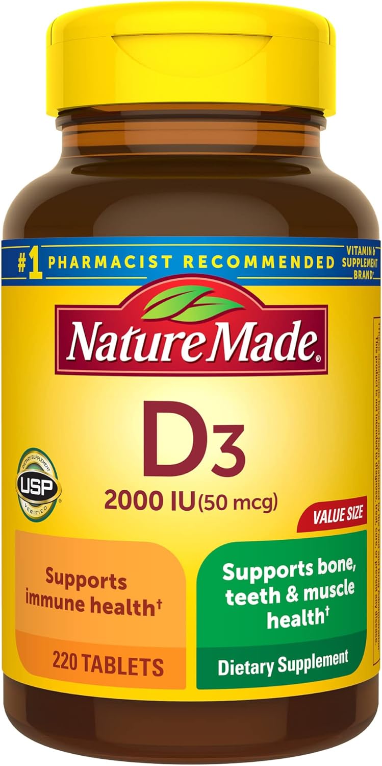 Nature Made Vitamin D3 2000 IU (50 mcg), Vitamin D Supplement for Bone, Teeth, Muscle and Immune Health Support, 220 Tablets, 220 Day Supply - Image 2