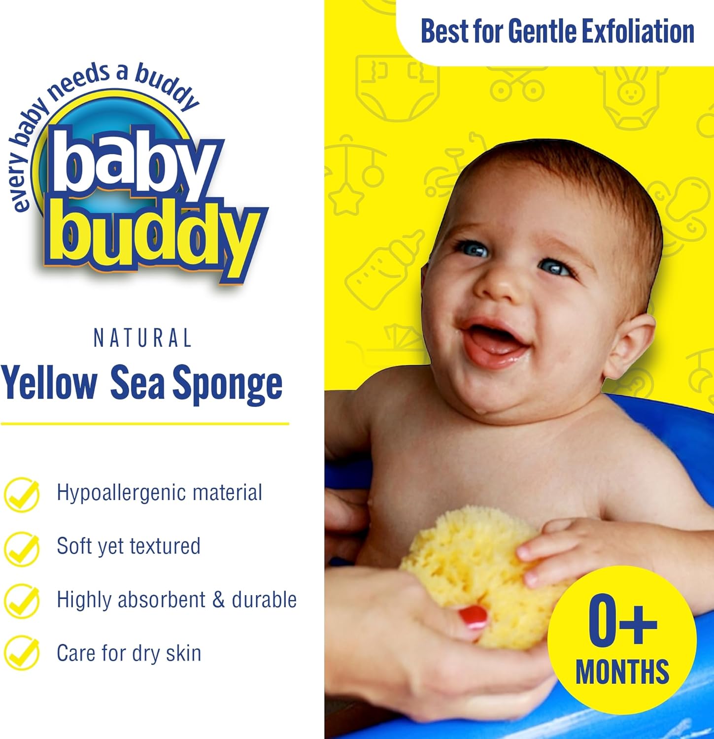 Baby Buddy (1 Count, 4 Inch) Natural Yellow Sea Bath Sponge, Natural Baby Bath Sponge for Newborns and Kids, Soft When Wet, Absorbent, Biodegradable, Hypoallergenic - Image 3
