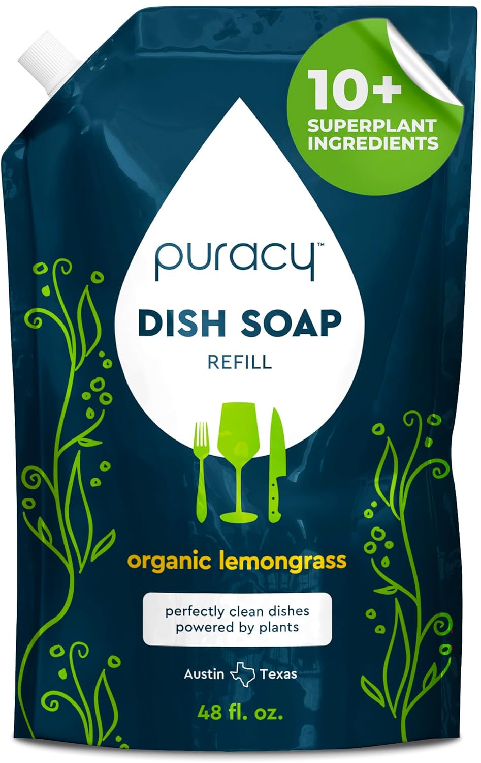 Puracy Natural Dish Soap Refill - Skin-Softening Plant-Based Liquid Dishwashing Detergent Soap, Clean-Rinsing Water-Sheeting Formula (Organic Lemongrass, 48 fl oz) - Image 2