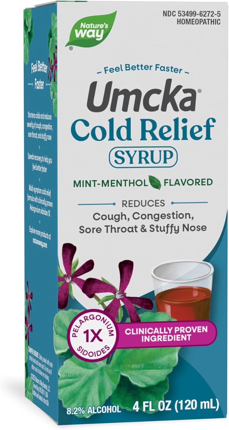Nature's Way Umcka Cold Relief Syrup, Homeopathic Cold Medicine, Shortens Duration & Reduces Severity of Cough, Congestion, Sore Throat & Hoarseness, Mint-Menthol Flavored, 4 fl oz - Image 2