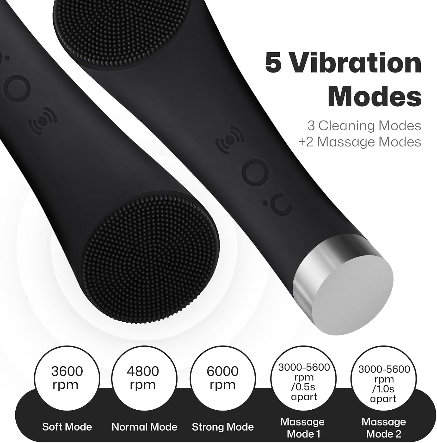 PRITECH Facial Cleansing Brush, Rechargeable Silicone Face Scrubber with Heat Massage End, Vibrating Exfoliator Scrubber for Deep Cleaning, Waterproof Face Brush for Women and Men (Black) - Image 4