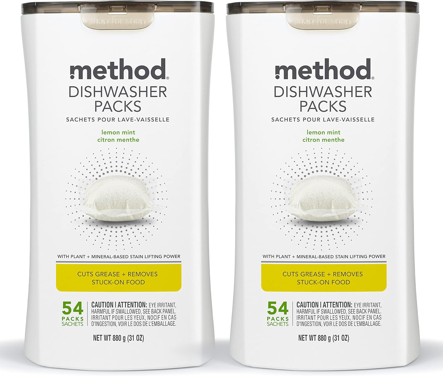 Method Dishwasher Detergent Packs, Lemon Mint, Dishwashing Rinse Aid to Lift Tough Grease and Stains, 54 Dishwasher Tabs per Package, (Pack of 2) - Image 2