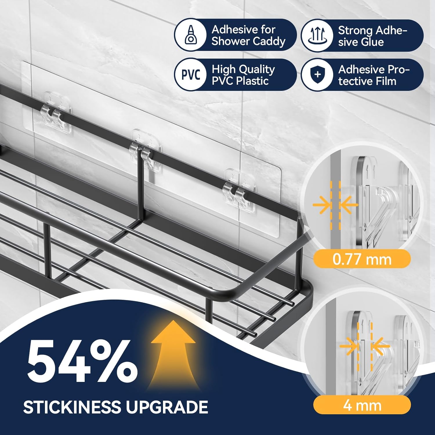YASONIC 9-Pack Shower Caddy Adhesive Replacement - Transparent Shower Adhesive Strips, No Drilling Hooks for Bath Storage Shelves, Kitchen Racks, Basket & Soap Holder - Image 4