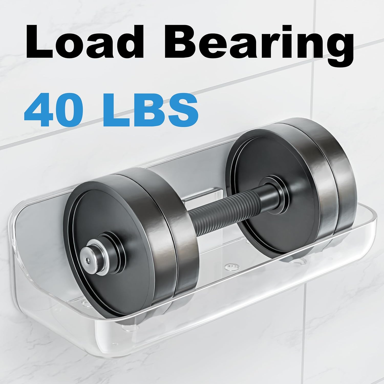 Adhesive Shower Caddy, 2 Pack Acrylic Bathroom Shelves, No Drill Wall Mount Organizer Storage Shelf - Image 6