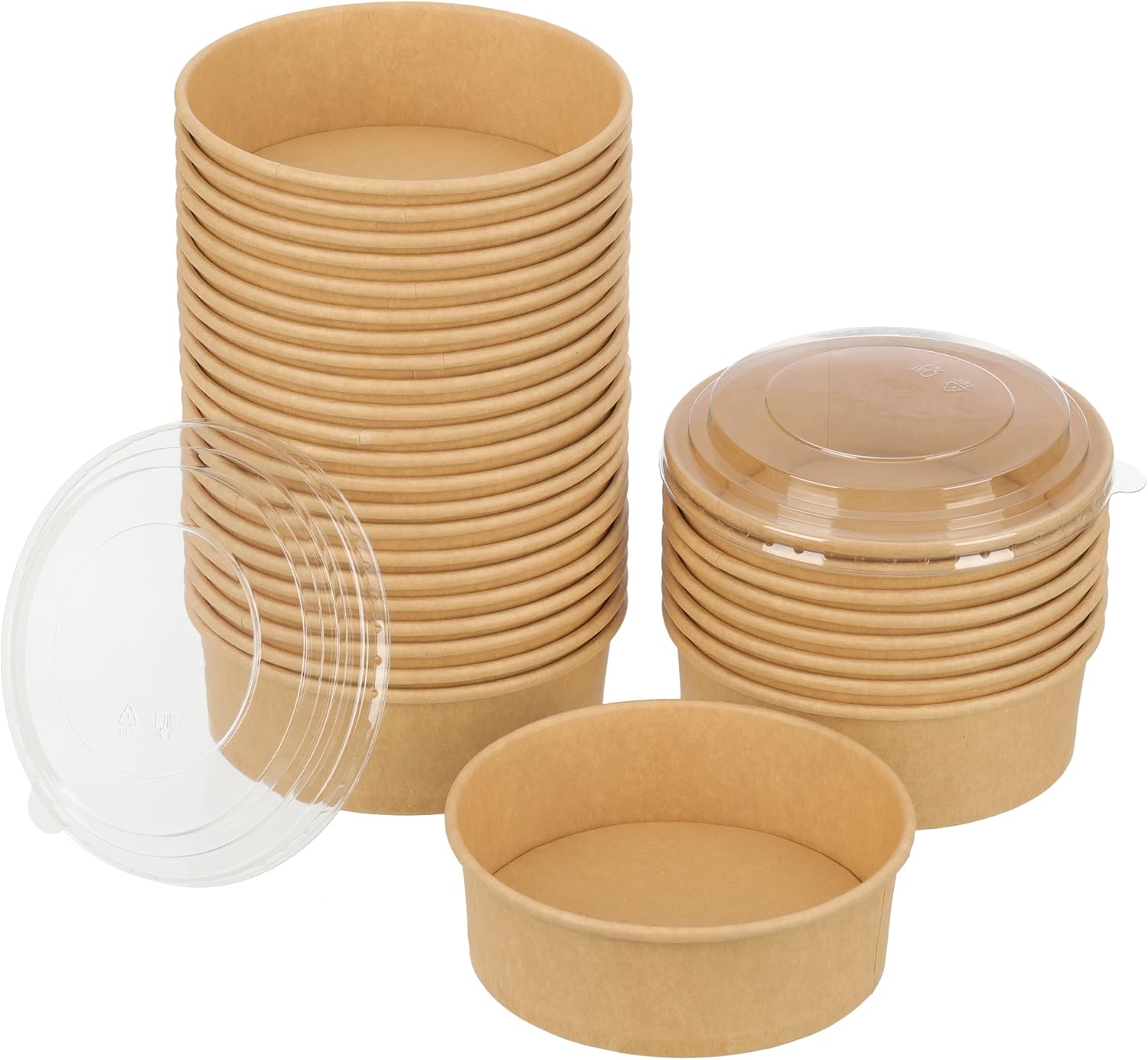 100 Pack 20 oz Disposable Bowls with Lids, Kraft Paper Salad Bowls with Lids, Paper Soup Bowls Food Container for Cold/Hot Food or Takeout - Image 2