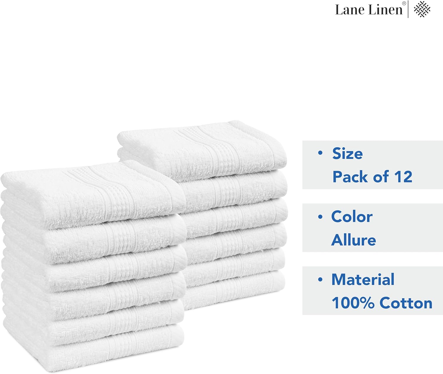 LANE LINEN 12 PC Wash Cloths Bathroom Set -100% Cotton Highly Absorbent Washcloths Bulk, Premium Spa & Hotel Quality Wash Clothes -White - Image 8