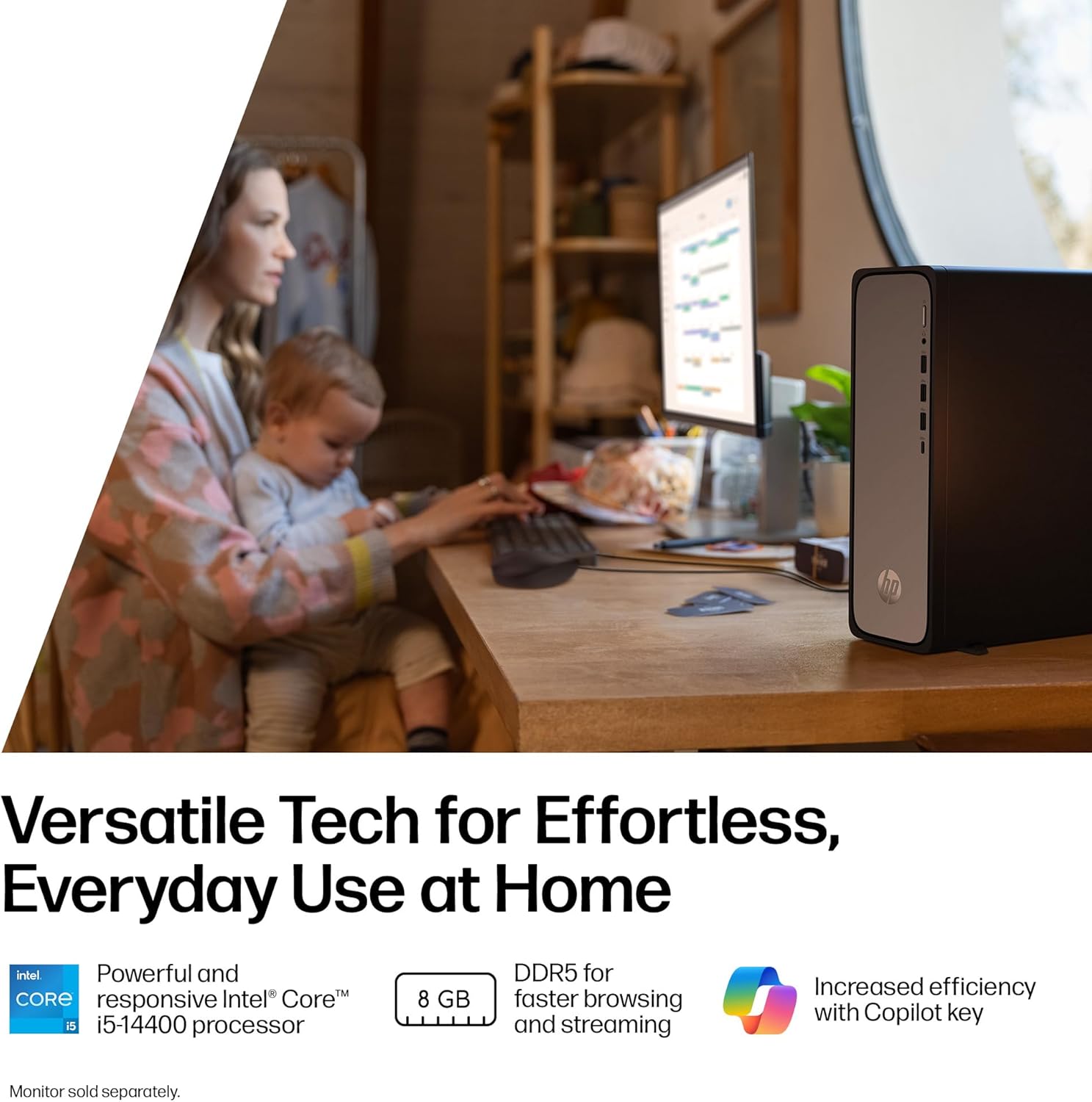 HP OmniDesk Slim Desktop PC, Intel Core i5-14400, 8 GB RAM, 512 GB SSD, Intel UHD Graphics 730, Windows 11 Home, Microsoft Copilot, Meteor Silver, S03-0012 (2026) - Image 5