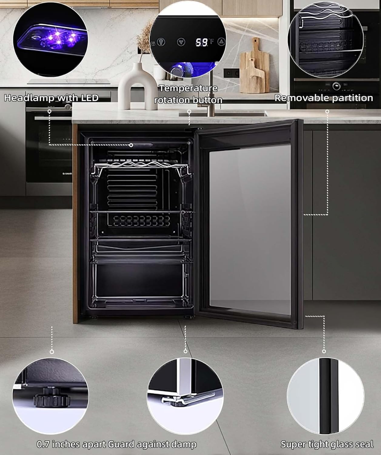Antarctic Star 36 Bottle Wine Cooler Beverage Refrigerator Small Mini Wine Cellar Beer Soda Bar Fridge Quiet Operation Compressor Adjust Temperature Freestanding Black, 4.4 Cu. Ft - Image 3