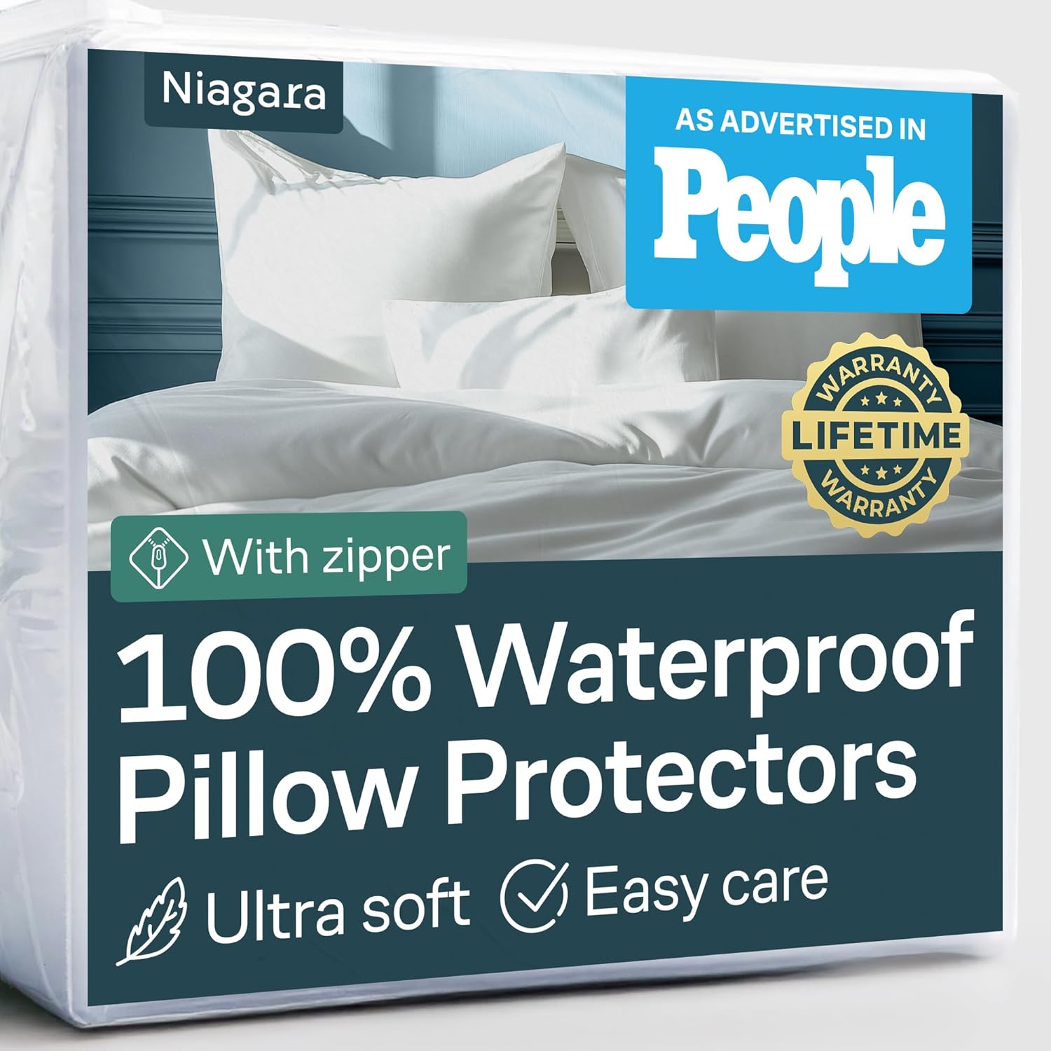 Niagara 4 Pack Waterproof Pillow Protectors Queen 20x30 Inches Smooth Zipper Premium Encasement Covers Quiet Cases Set White - Image 2