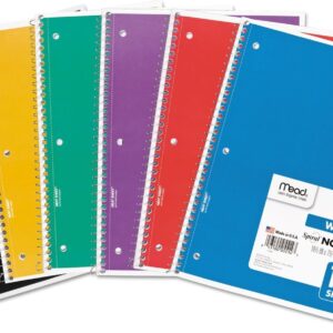 Mead Spiral Notebook, 1 Subject, Wide Ruled Paper, 100 Sheets, 10-1/2″ x 8″, Color Selected For You, 1 Count (05514)