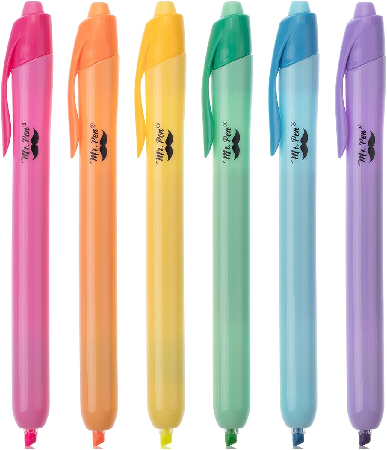 Mr. Pen- Retractable Highlighters, 6 Pack, Bright Colors, Chisel Tip Highlighter Marker Set, Click Highlighter Markers for Classroom, Journaling, Study Supplies, No Bleed On Standard Pages - Image 2