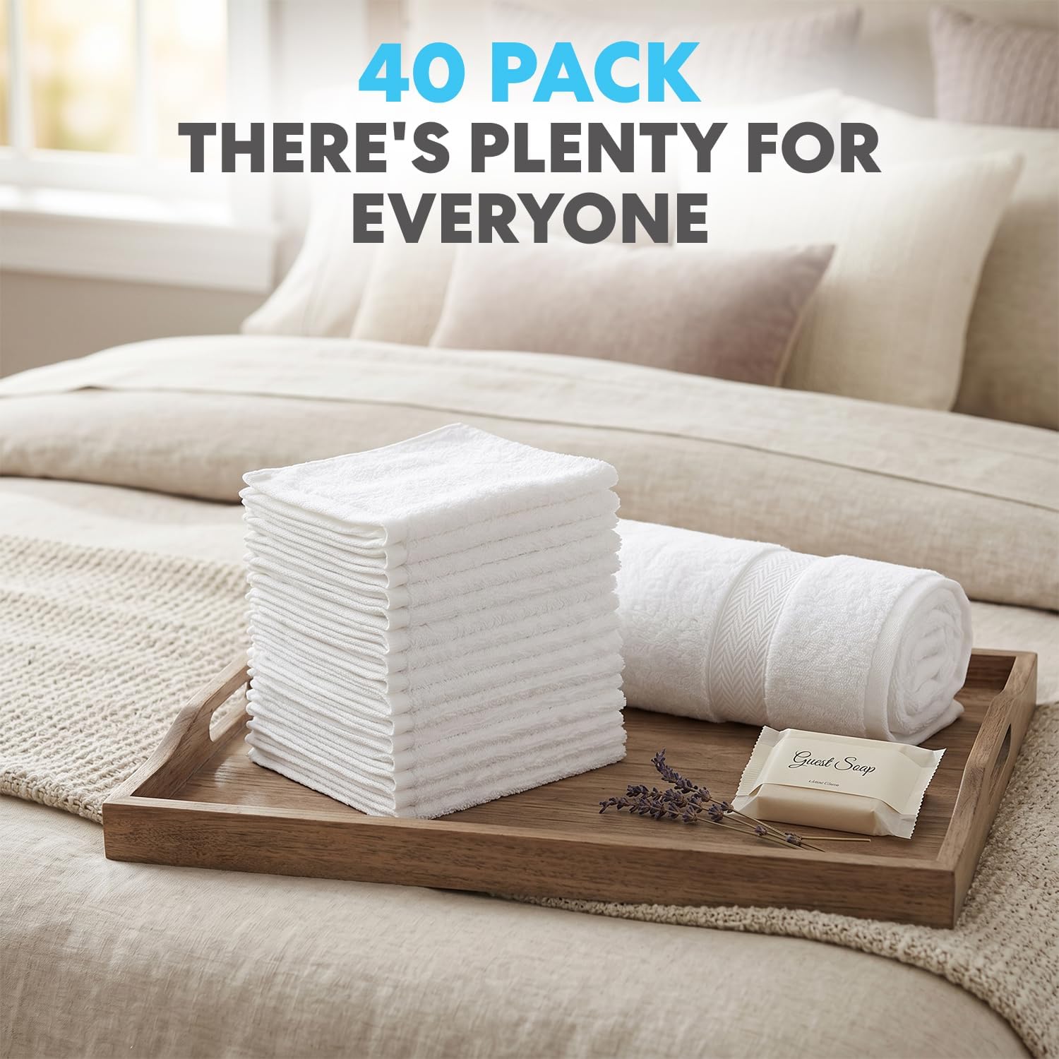 Simpli-Magic Cotton Washcloths White, 40 Pack, Size: 12”x12” - Image 4