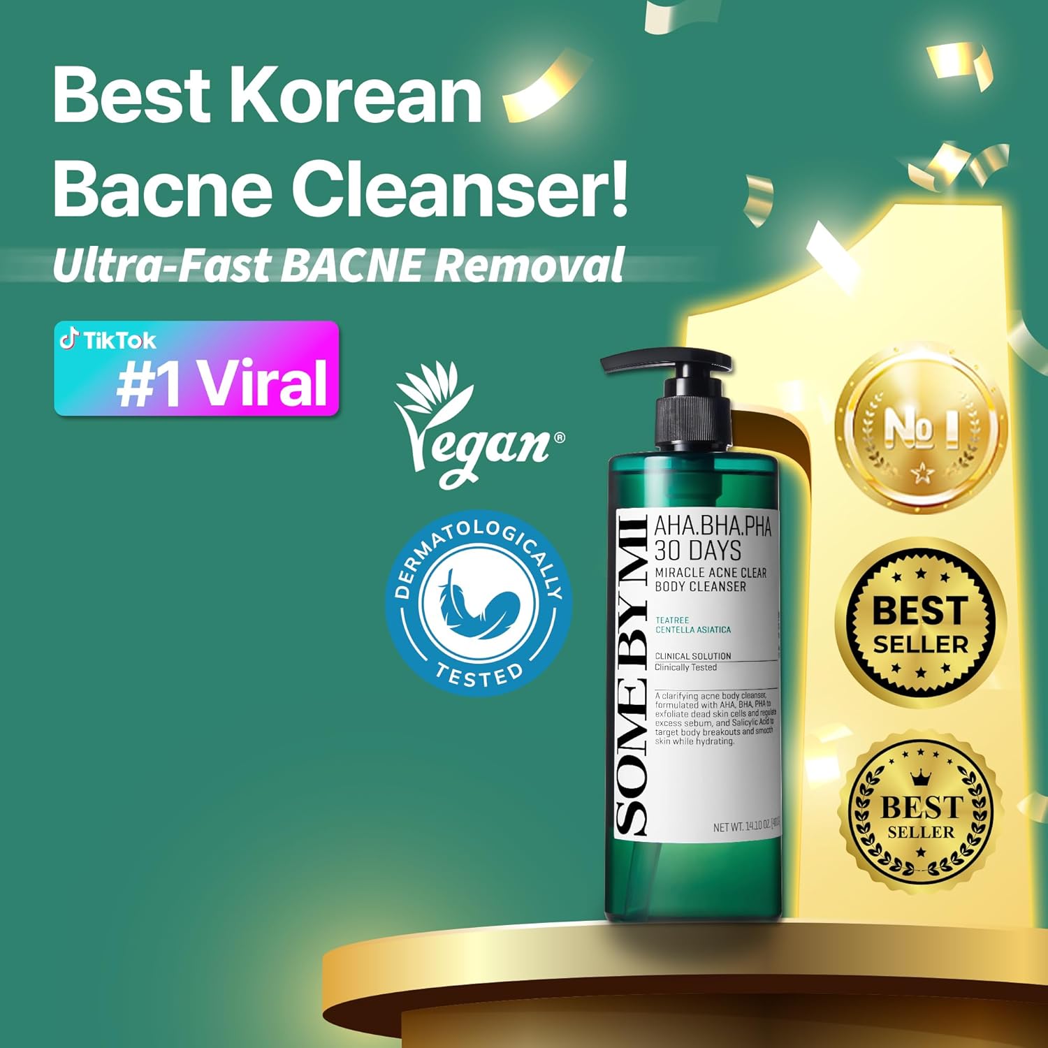 SOME BY MI AHA BHA PHA 30 Days Miracle Acne Clear Body Cleanser 13.5oz – Salicylic Acid & Tea Tree Acne Body Wash – Deep Cleansing, Sulfate & Paraben Free Korean Skin care - Image 4