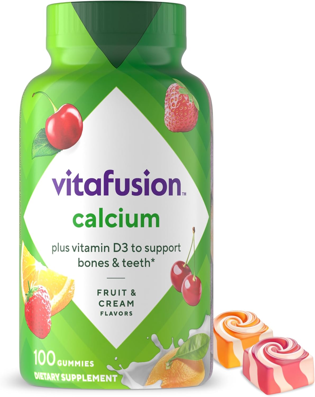 vitafusion Chewable Calcium Gummy Vitamins for Bone and Teeth Support, Calcium Gummies, Fruit and Cream Flavor, 100 Count, 50 Day Supply - Image 2