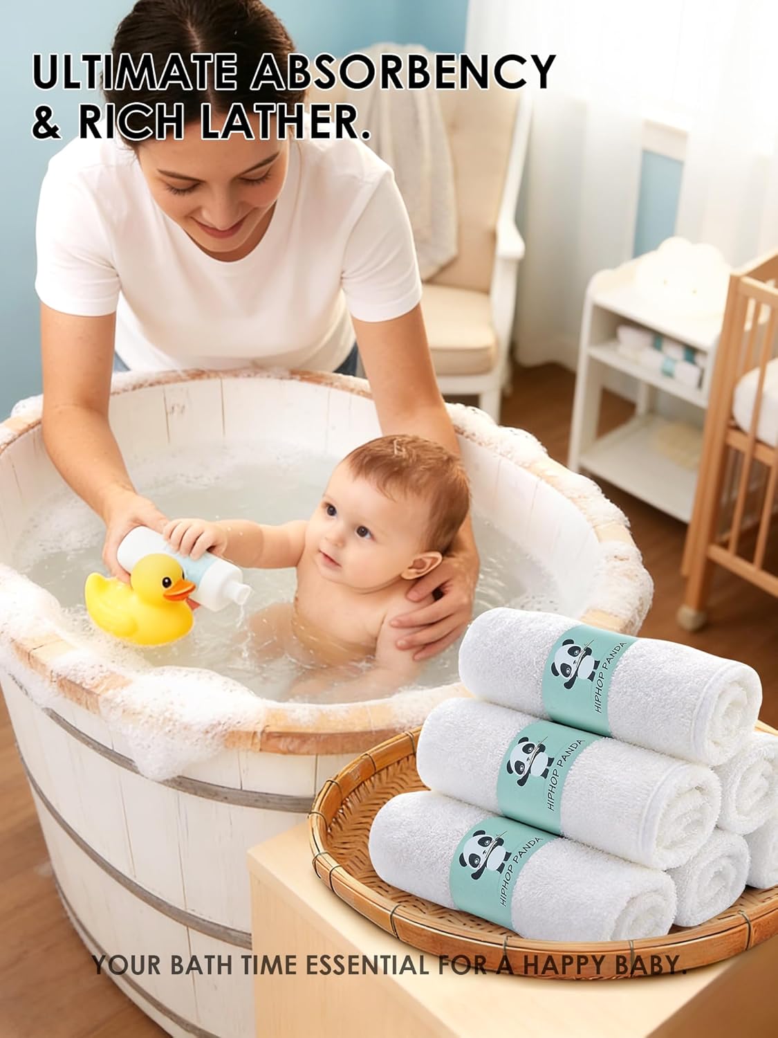 HIPHOP PANDA Baby Washcloths, Rayon Made from Bamboo - 2 Layer Ultra Soft Absorbent Newborn Bath Face Towel - Reusable Baby Wipes for Delicate Skin - White, 6 Pack - Image 4
