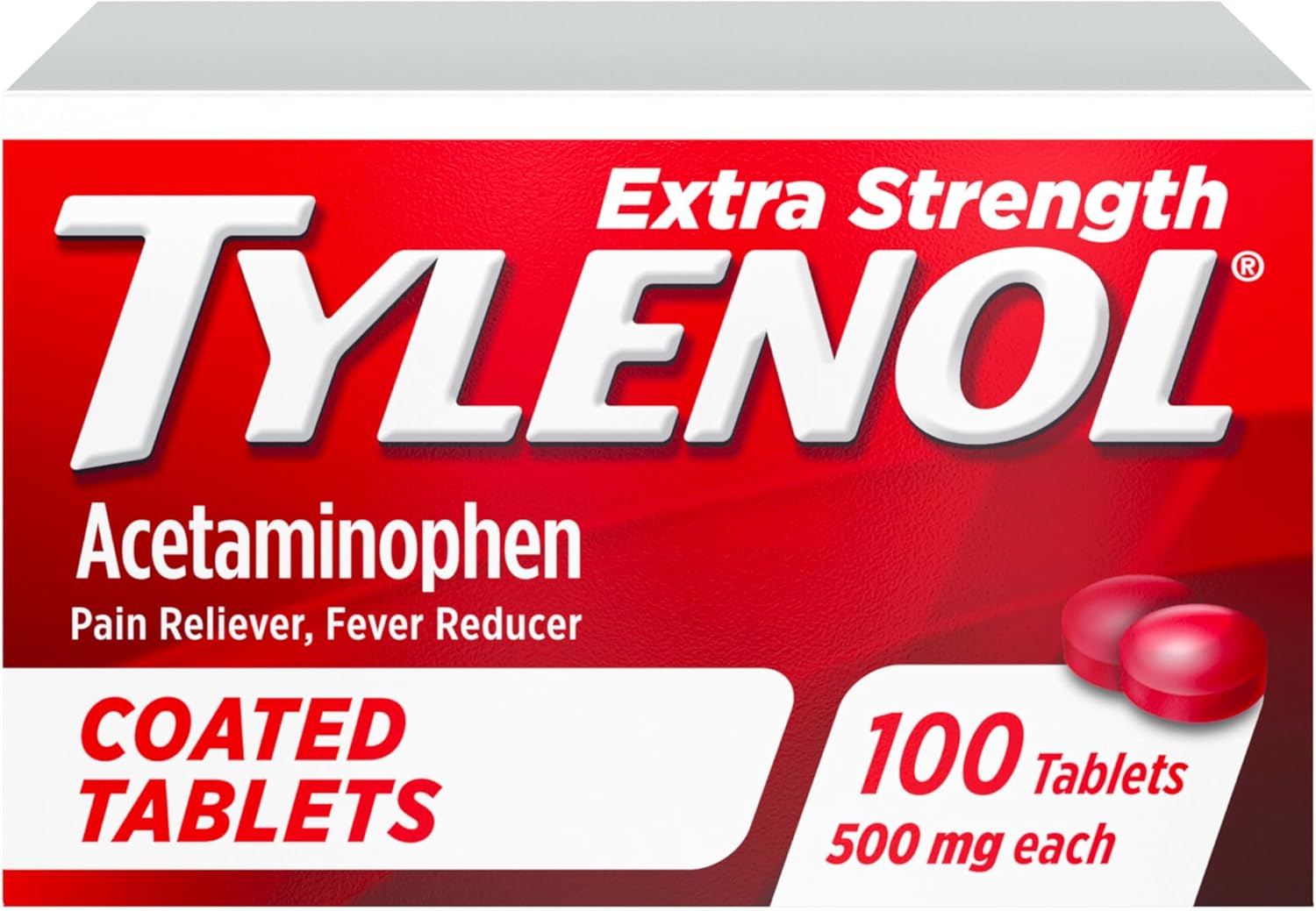 Tylenol Extra Strength Pain Reliever & Fever Reducer, Round Coated Tablets, 500 mg Acetaminophen Pain Relief Pills for Headache, Toothache & Minor Arthritis Pain, 100 ct - Image 2