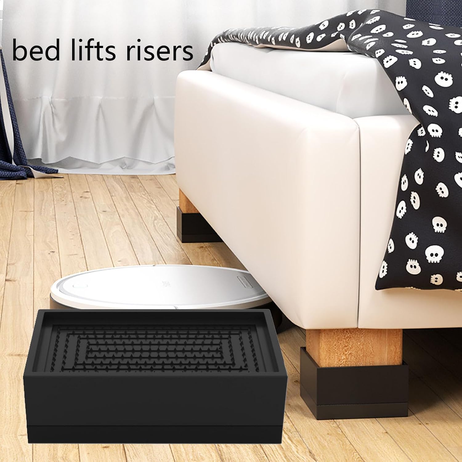 Bed Furniture Risers 1.57Inch Adjustable Risers Blocks for Bed Sofa Table and Couch Lifting,Heavy Duty Support Up to 1,300 Lbs (4 Pack-Black)-Rectangle - Image 8